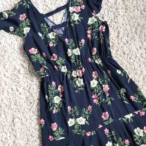 Xhilaration Navy Blue Floral Print Wrap Dress